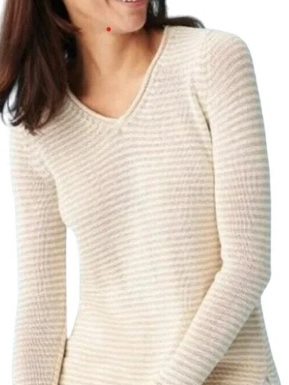 J McLaughlin beige and cream‎ striped pullover v-neck cotton blend medium